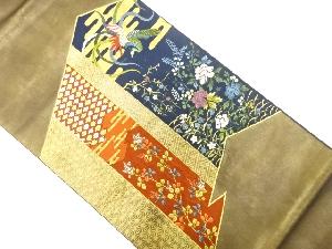 引き箔変わり松皮菱に鳳凰・秋草模様織り出し袋帯